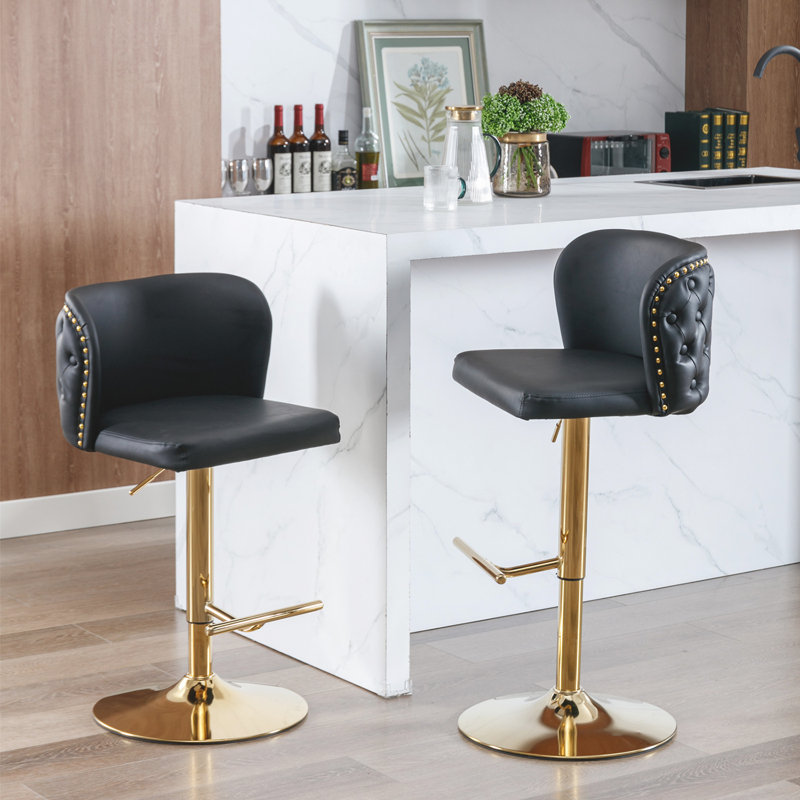 Annajean Adjustable Height Counter Stool, Gold, Black