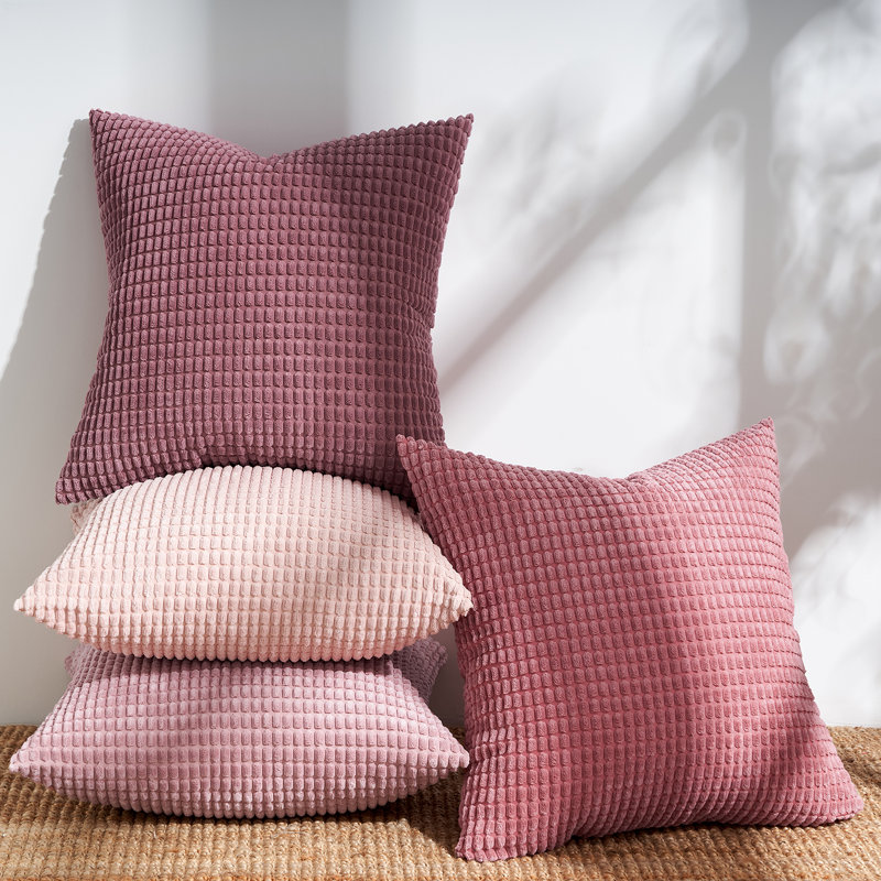 Blush and Rose Corduroy Square Throw Pillow Set of 4