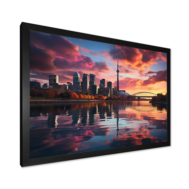 «Detroit Beautiful Cityscape In Futur II», reproduction sur toile, H 16 po x l 32 po x P 1 po, Cadre simple noir