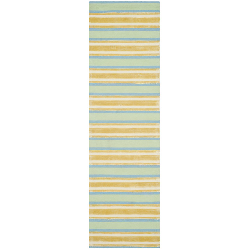 Handmade Orange and Green Striped Wool Runner Rug