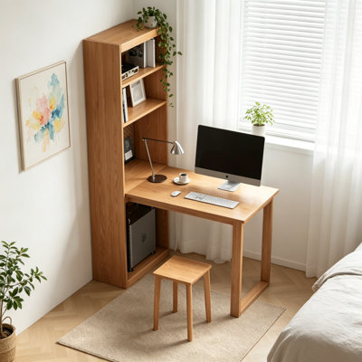 Solid Oak Wood Desk with 78.74”H Bookcase