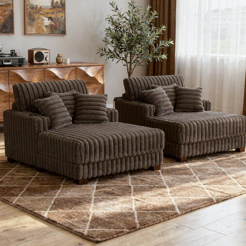 Canapé-lit rembourré en fausse fourrure avec porte-gobelet et coussins décoratifs, Dark Brown, Faux Fur