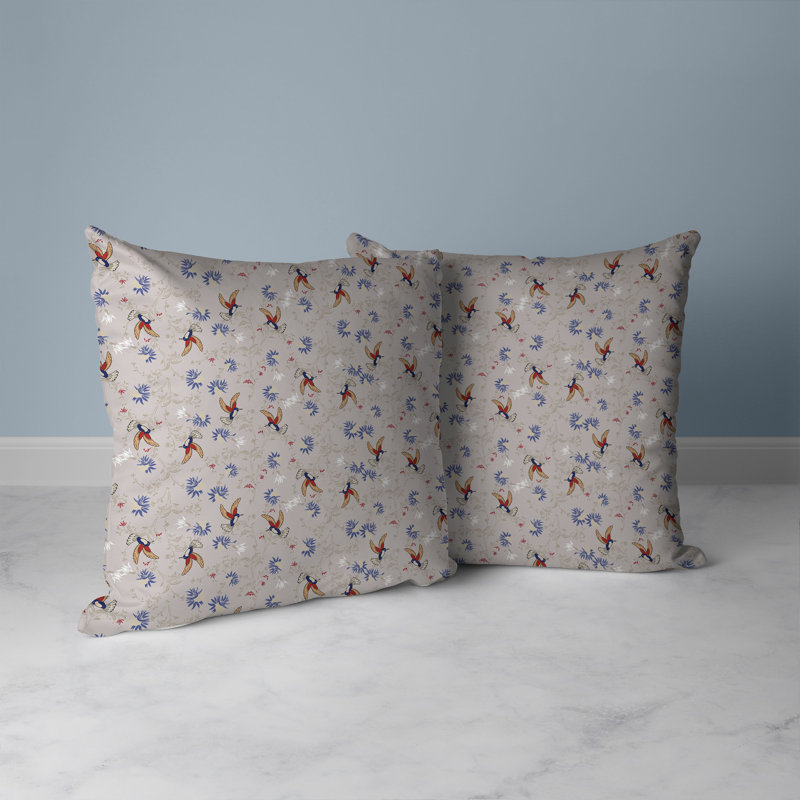 Coussin réversible Songbird Flora Parade, H 16 po x l 16 po, Rouge/Orange/Gris