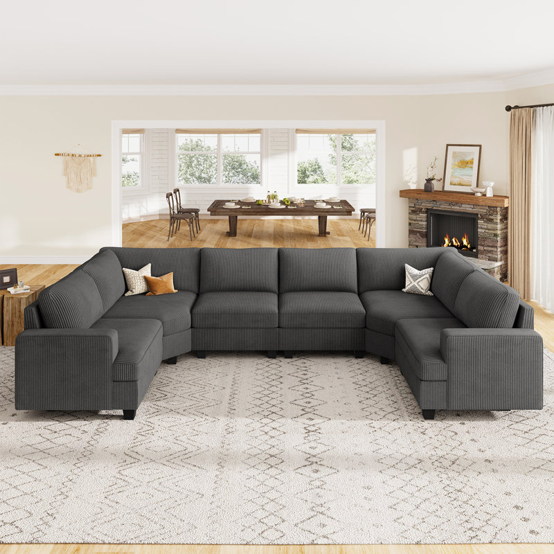 Canapé modulaire surdimensionné en U Anureet, Velours côtelé gris