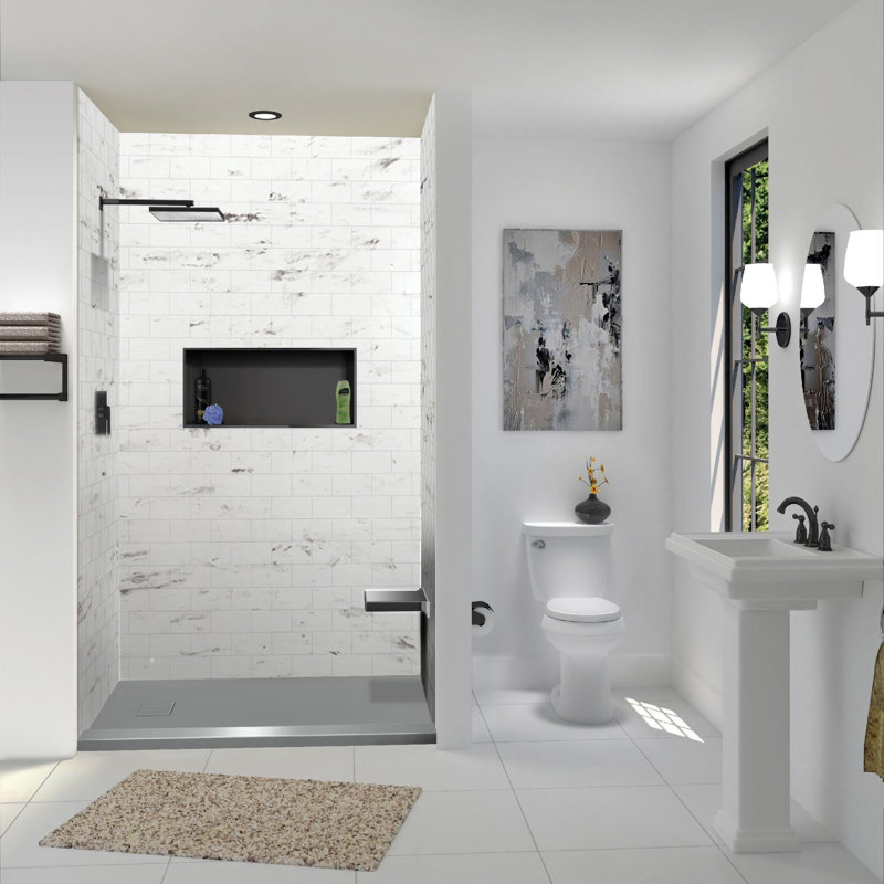 Transolid Trimslate 36-in Shower Base with Adjustable Single Threshold and End Drain, Dark Gray