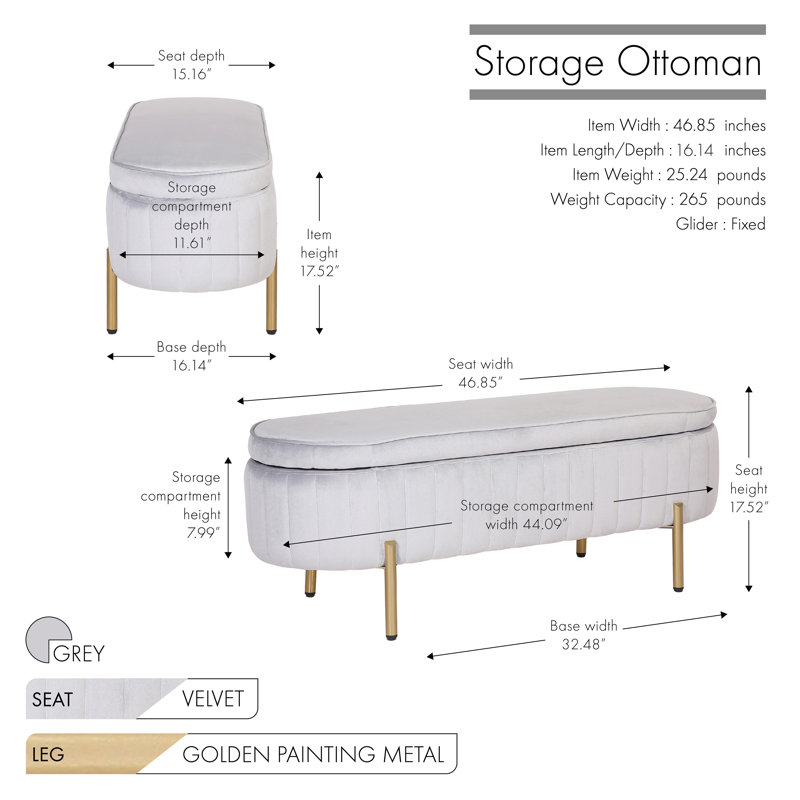 Banc de rangement avec repose-pieds Kronqui, Velours gris