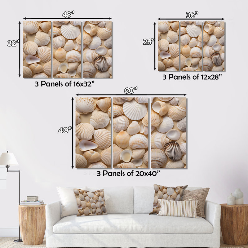 «Beige», reproduction de coquillage sur 3 pièces, H 28 po x l 36 po x P 1 po