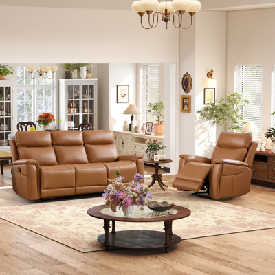 2 Piece Modern Top Faux Leather Manual Reclining Living Room Set With Recliner Chair & Sofa With Hidden Cupholders