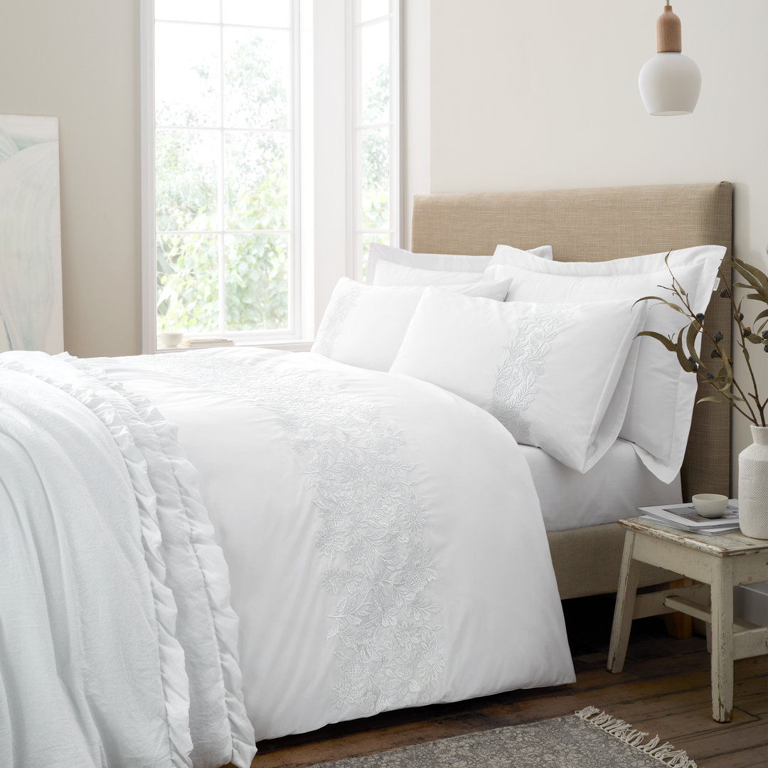 Embroidery Floral 200 Thread Count Cotton Duvet Cover Set
