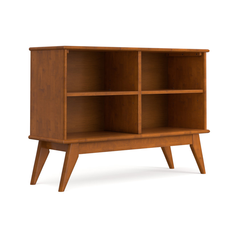 Draper 30"H Solid Wood Mid-Century Modern 4-Shelf Low Bookcase With Adjustable Shelves And Tapered Legs
