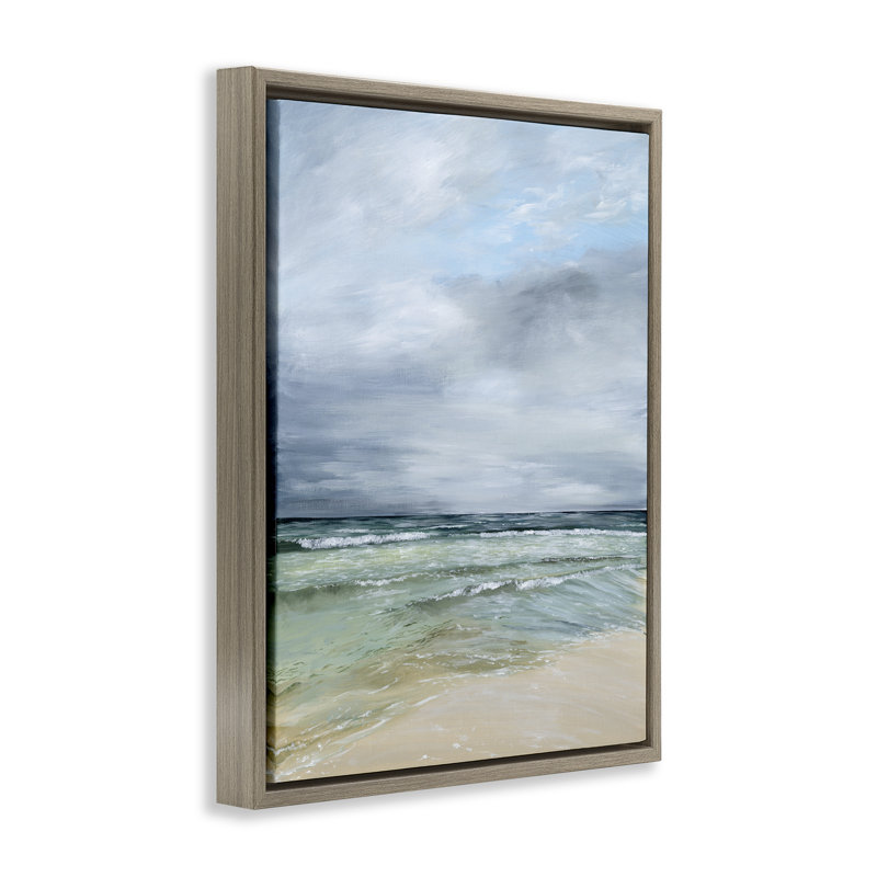 Calm Waves sous un cadre flottant ciel nuageux, design par Georgie Harrison, H 31 po x l 25 po