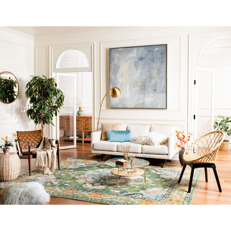 Almyra Oriental Area Rug, Rectangle 8' x 10', Forest Green/Light Blue