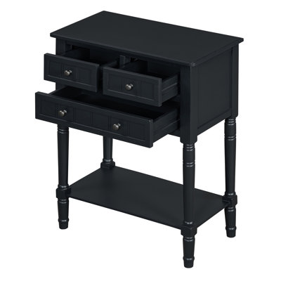 Console étroite, canapé mince avec trois tiroirs de rangement et tablette inférieure (noir)