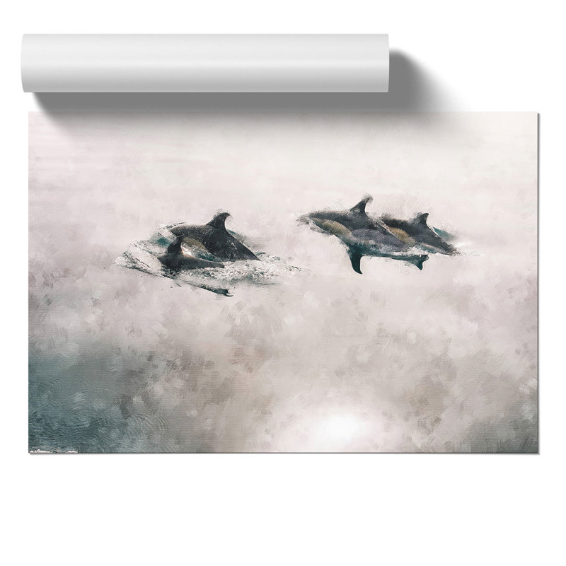 Swimming Dolphins Painting - Frameless Print, 21cm H x 30cm W x 0.1cm D