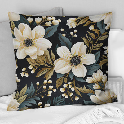 Coussin décoratif à motif floral blanc et vert Nostalgia