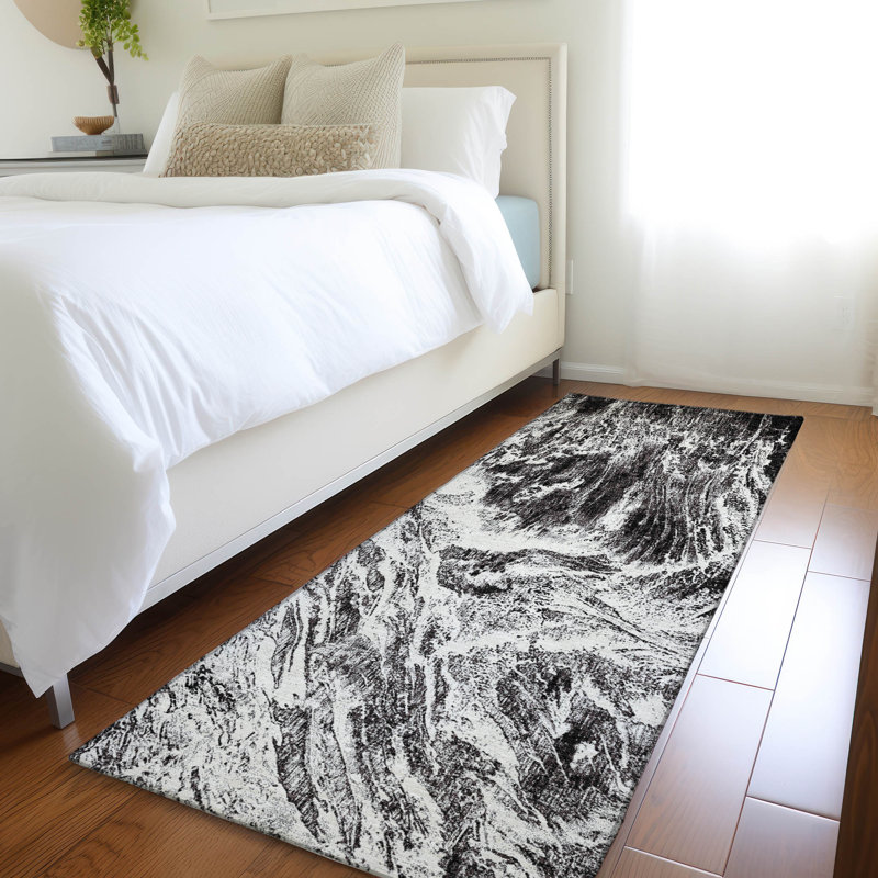 Premium Machine Washable Prisco Black Rug, Runner 2'3" x 7'6"
