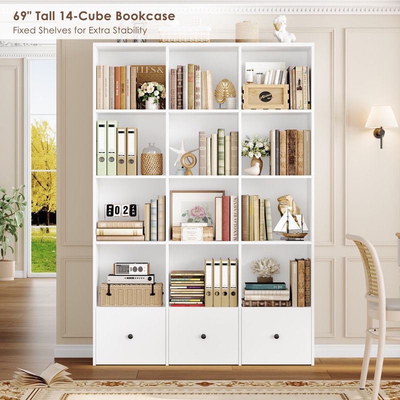 5-Tier Modern Bookcase with Extra-High Shelves & Hidden Drawers - Tall Freestanding Bookshelf for Living Room, Home Office, Study - Sturdy Engineered Wood Storage Organizer