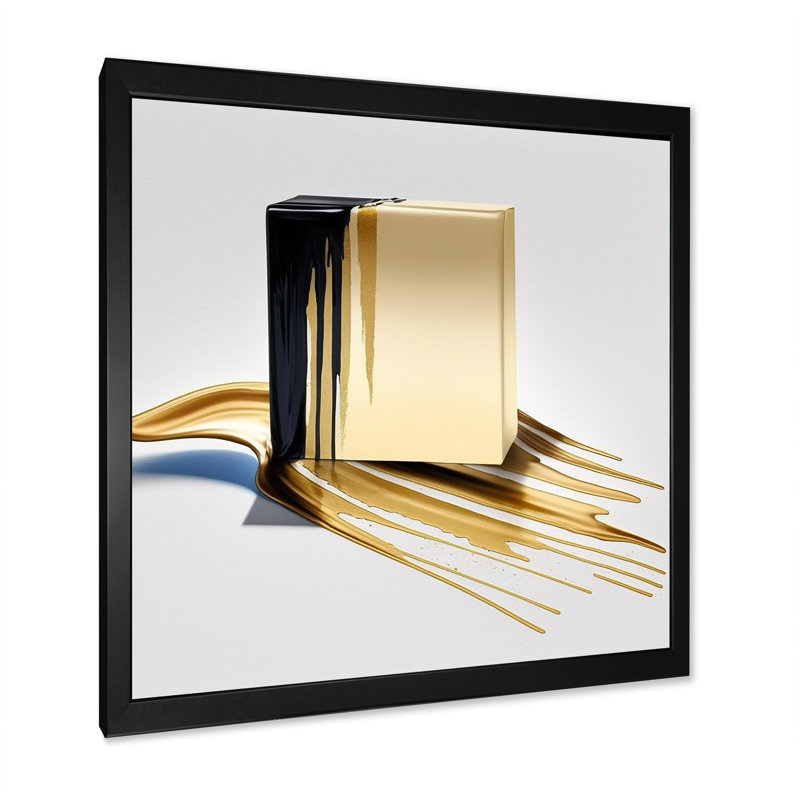 «Cubic», art cubique abstrait noir et doré, Impression noire sur toile encadrée, H 16 po x l 16 po x P 1 po
