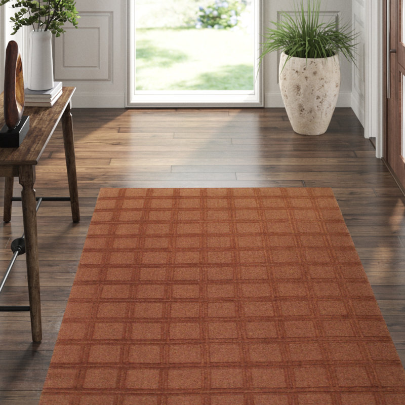 Wool Geometric Area Rug in Brown
