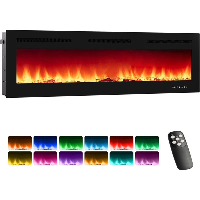Foyer électrique mural intelligent 72 pouces, contrôle WiFi et écran tactile, 12 couleurs de flamme, chauffage 750W / 1500W avec minuterie, bûche ou décoration en cristal