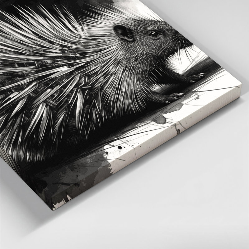 Art animalier sur toile, faune sauvage, porc-épic gris, H 20 po x l 24 po