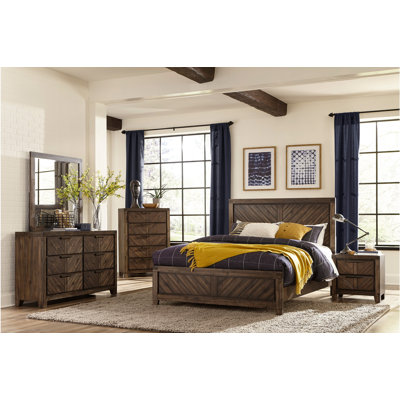 Beckie Rustic Cherry Acacia Veneer Panel Bedroom Set Queen 4 Piece: Bed, Dresser, Mirror, Nightstand -  Loon PeakÂ®, CF6436D017844ABF85F41C5D78149927