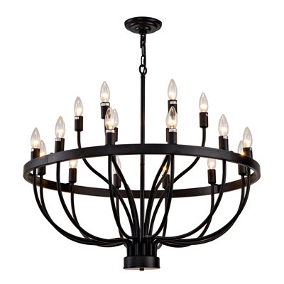 Industrial Black Chandelier Rustic Vintage 18-Lights Candle Style Chandeliers Light Fixture Large Retro Black Chandelier for Dining Room, Kitchen Island, Living Room, E12