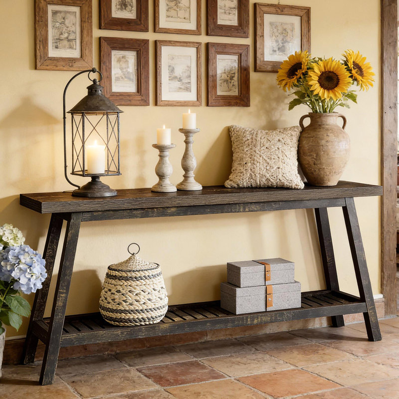 Canapé à 2 niveaux, console, table d'appoint