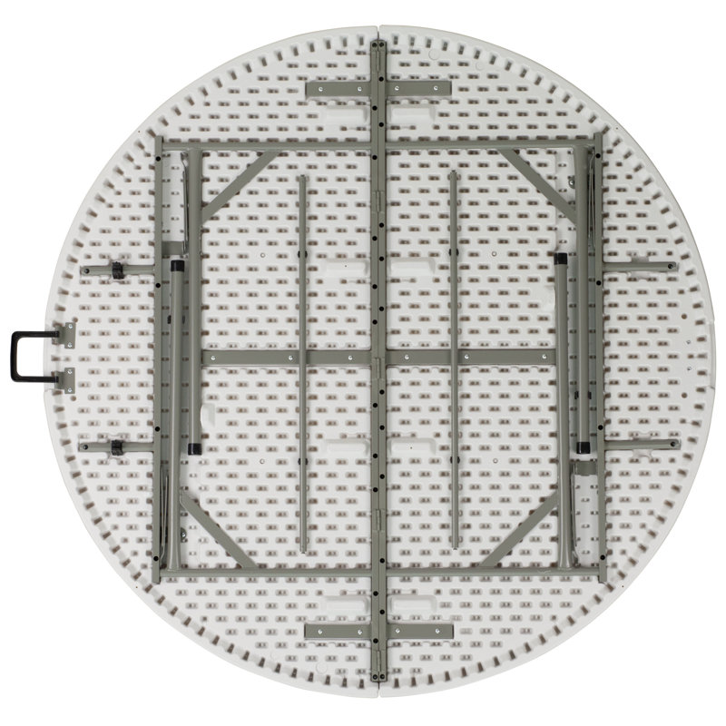 Granite White 60'' Round Bi-Fold Table with Metal Frame and Handle