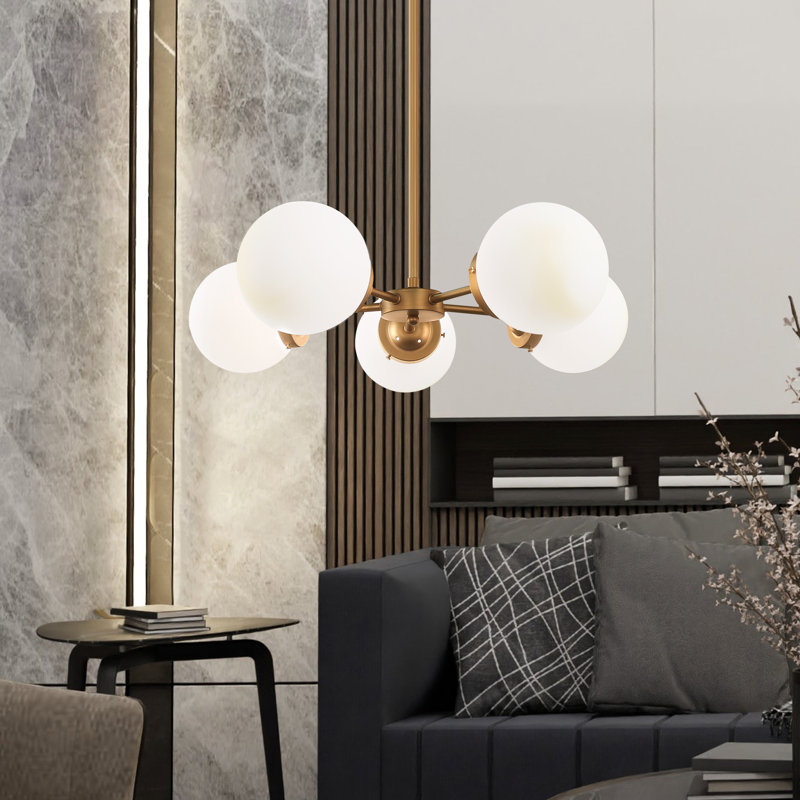Luminaire suspendu sphère 5 lumières Mid-Century