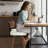 Swivel Counter Height Bar Stools Set of 3, Faux Leather Kitchen Stools Upholstered Barstools with Back, Walnut Wood Legs, Mid Century Island Chairs Counter Stools, 26" Seat Height-891419574