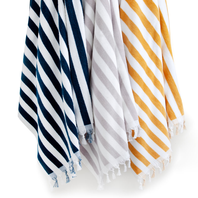 Bernice Cotton Midweight Jacquard Beach Towel, Navy/White