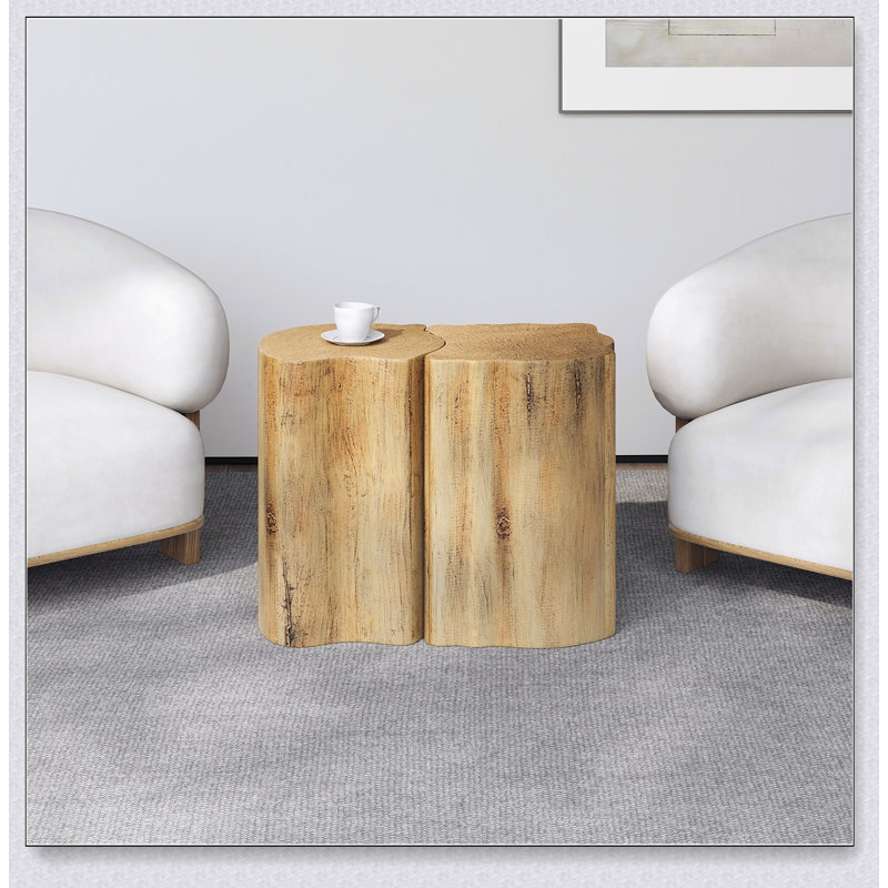 2-in-1 Irregular MGO End Table – Split Design – Indoor/Outdoor, Space-Saving, Natural