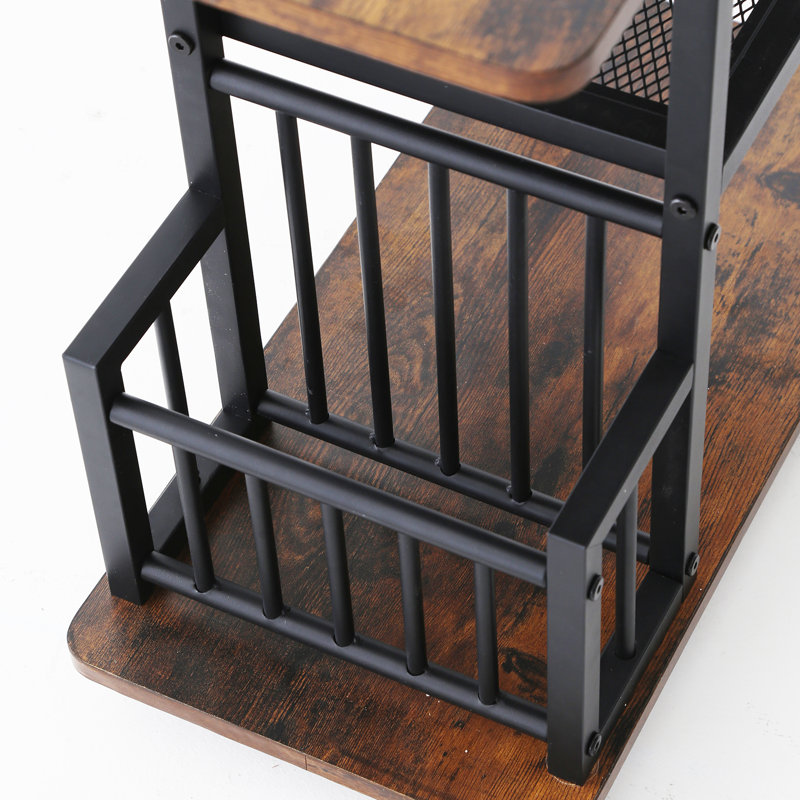 Brown Particle Board and Iron Side Table with USB Ports and Storage