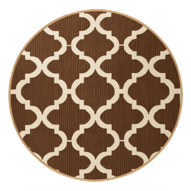 Tapis brun treillis lavable à la machine, Rond 5 pi