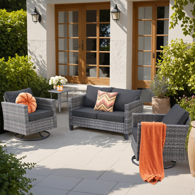 4 - Person Patio Furniture Set with Rocking Swivel Chairs, Outdoor Wicker Rattan Sofa Seating Group with Cushions, All Weather Conversation Set with End Table for Garden Backyard