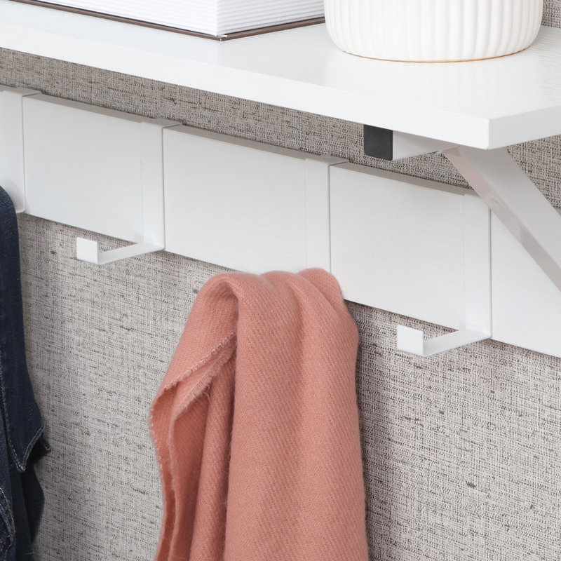 Ciardi Floating Shelf with Hooks - Wall Mounted Storage Shelf, Space Saving Organizer, 1, White