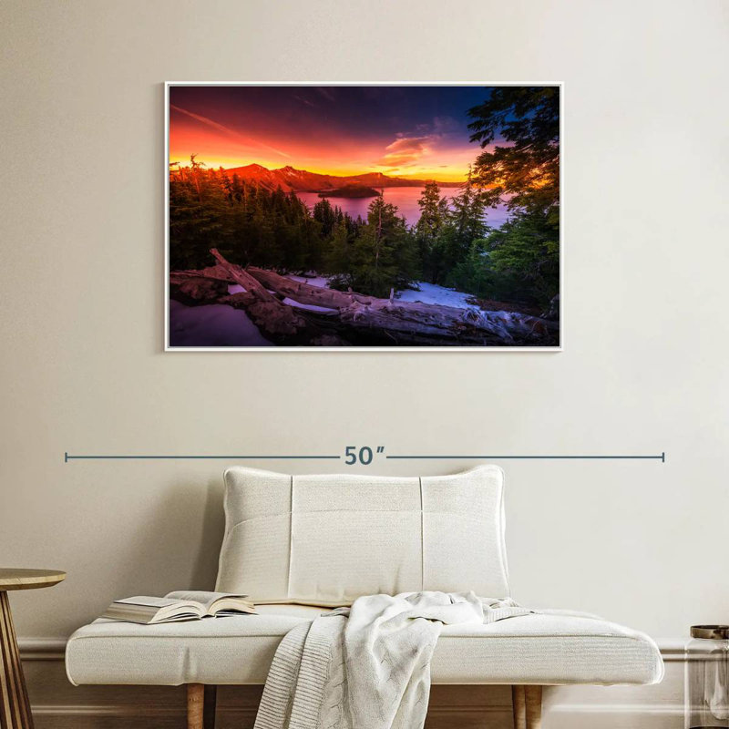 Majestic Crater Lake Sunset, Cadre flottant blanc, 40 po x 27 po