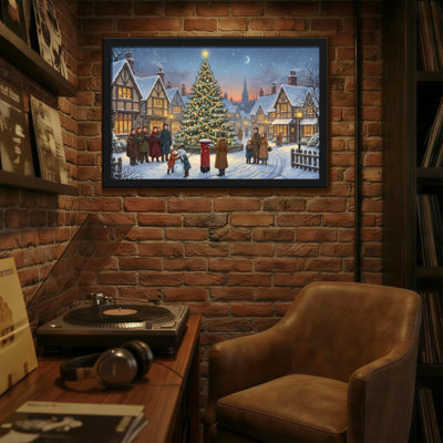 Village de Noël d'hiver, scène de Noël avec un arbre et des gens
