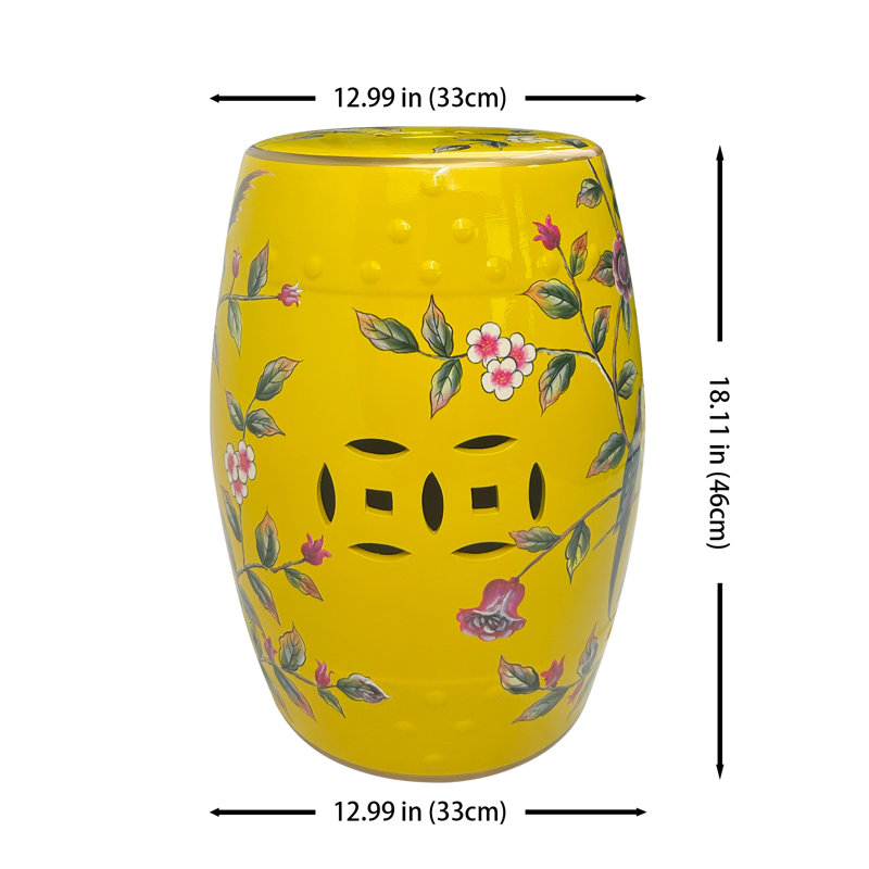 Yellow Rose and Bird Ceramic Garden Stool