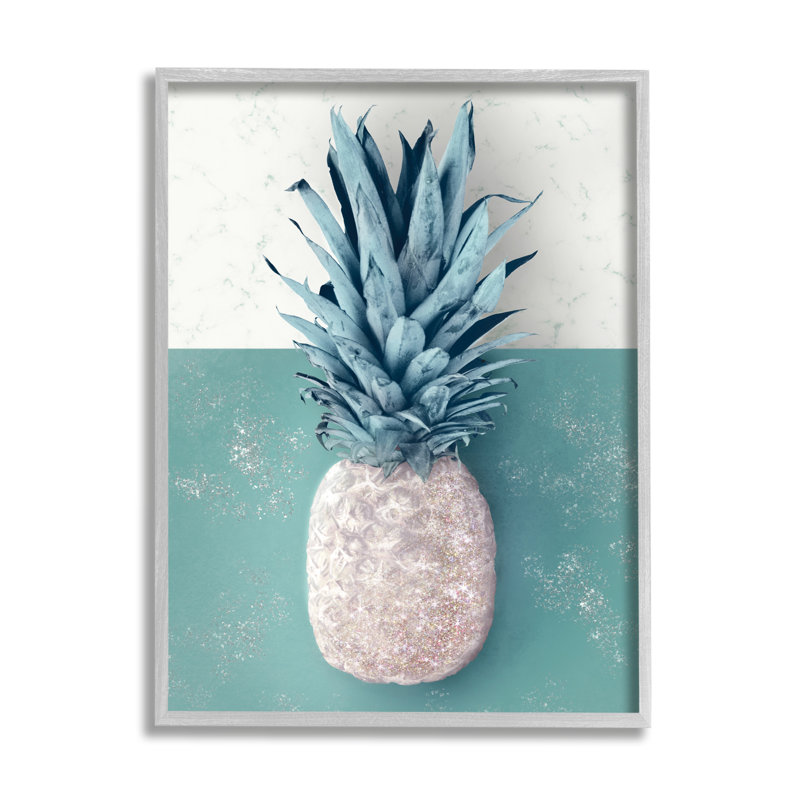 " Tropical Pineapple Fruit Muted ", Farmhouse Gray Framed Giclee, 14" H x 11" W
