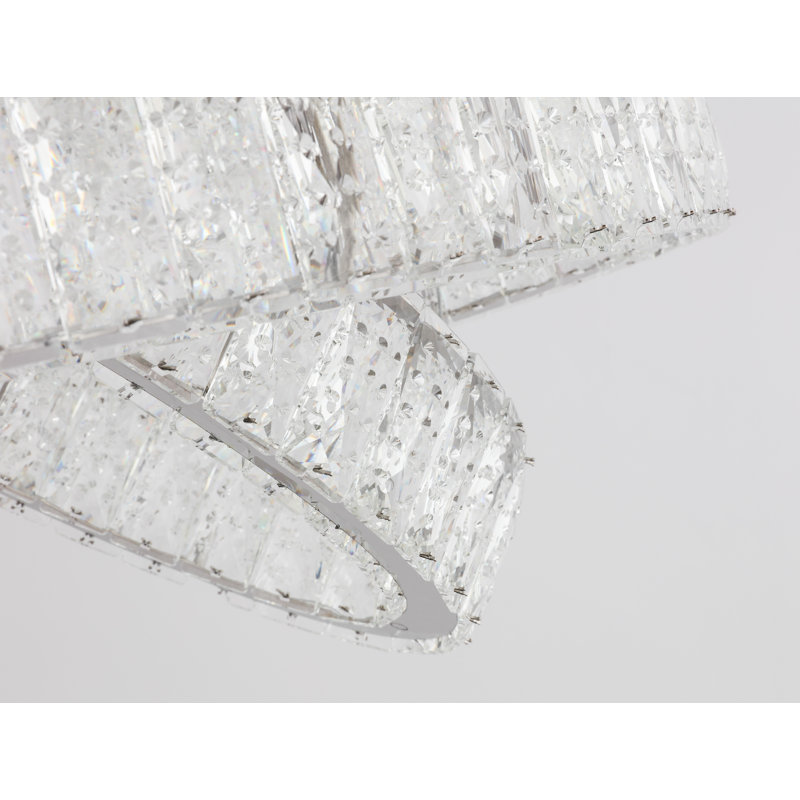 Lustre à DEL à intensité variable en chrome Pomona avec détails en cristal transparent