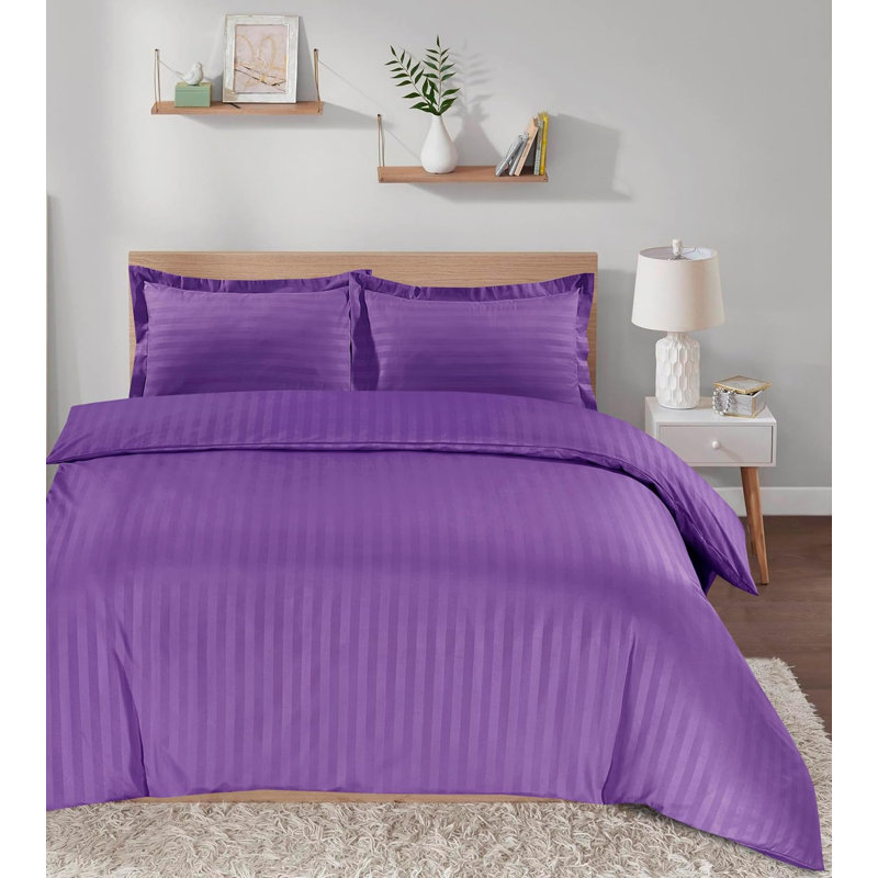 Neacsu Microfiber Striped Duvet Cover Set with Pillowcases Included, Purple, King Duvet Cover + 2 Standard Pillowcases