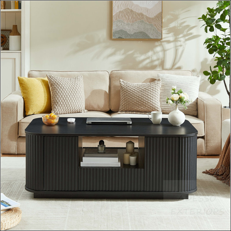 Oval Coffee Table with Drawers, Doors, and Open Storage
