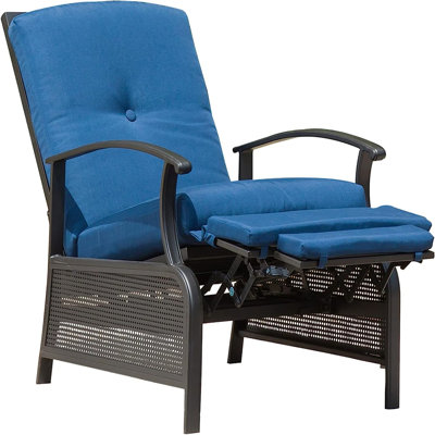 Chaise de patio inclinable avec coussins Lanson, chaise longue d'extérieur réglable, chaises de patio inclinables avec structure en métal robuste pour la lecture, garde-robe