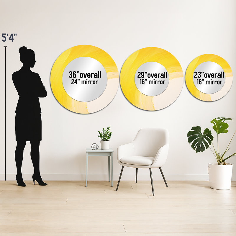 Savayah jaune Chroma Curve - miroir mural arc-en-ciel, miroir décoratif rond jaune, impression d'art en métal, 29 po x 29 po