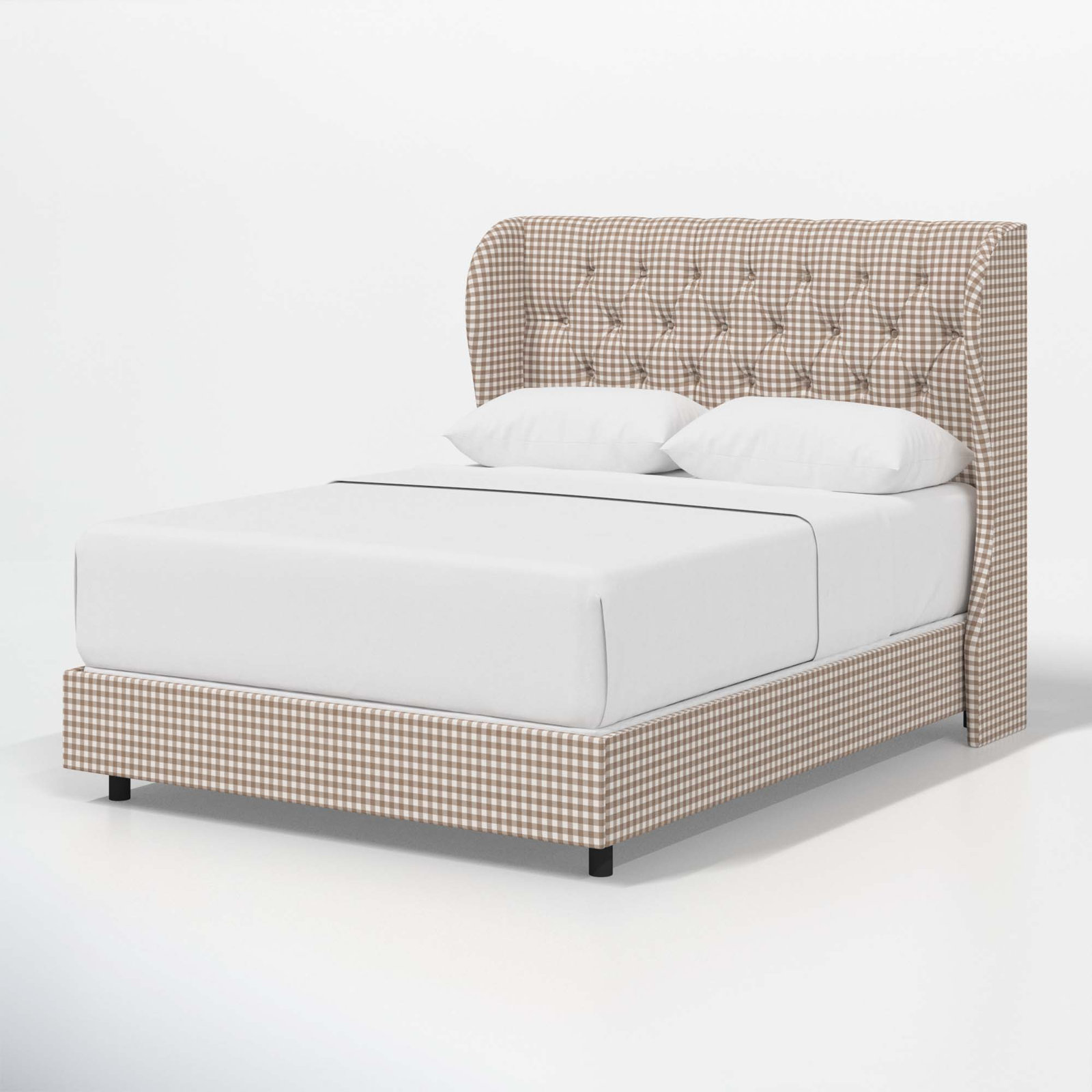 Tomey Upholstered Wingback Bed, Twin, Classic Gingham Tan