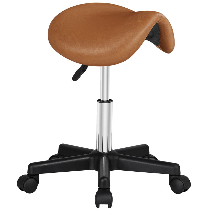 Krail Adjustable Height Ergonomic Lab Stool with Removable Casters/Wheels, Brown