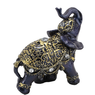Figurine éléphant en résine Feng Shui Wealth Lucky Statue ornement décoratif pour cadeau de pendaison de crémaillère bleu S