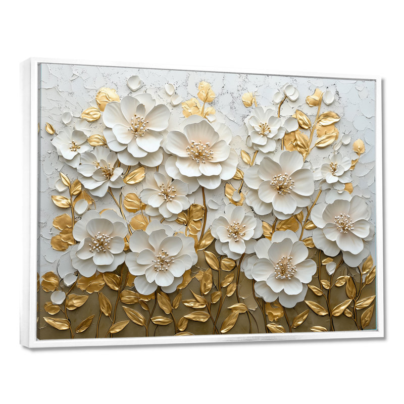 Crème et doré Rhododendron S Radiant Glow I - art mural rhododendron, Impression encadrée flottante sans passe-partout, Blanc